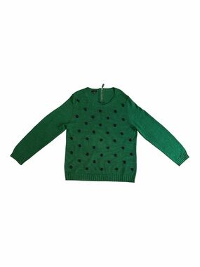 Talbots Green Crewneck Sweater with Navy Pom-Poms